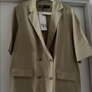 Zara Linen Blend Short Sleeve Blazer/Jacket SZ S
